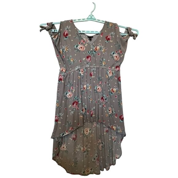 Torrid Floral High-Low Top Dress Size 1 100% Rayon Gray Red & Yellow Flowers - Picture 8 of 15